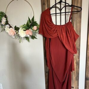 ASOS DESIGN Maternity long sleeve draped midi dress with ruching in rust